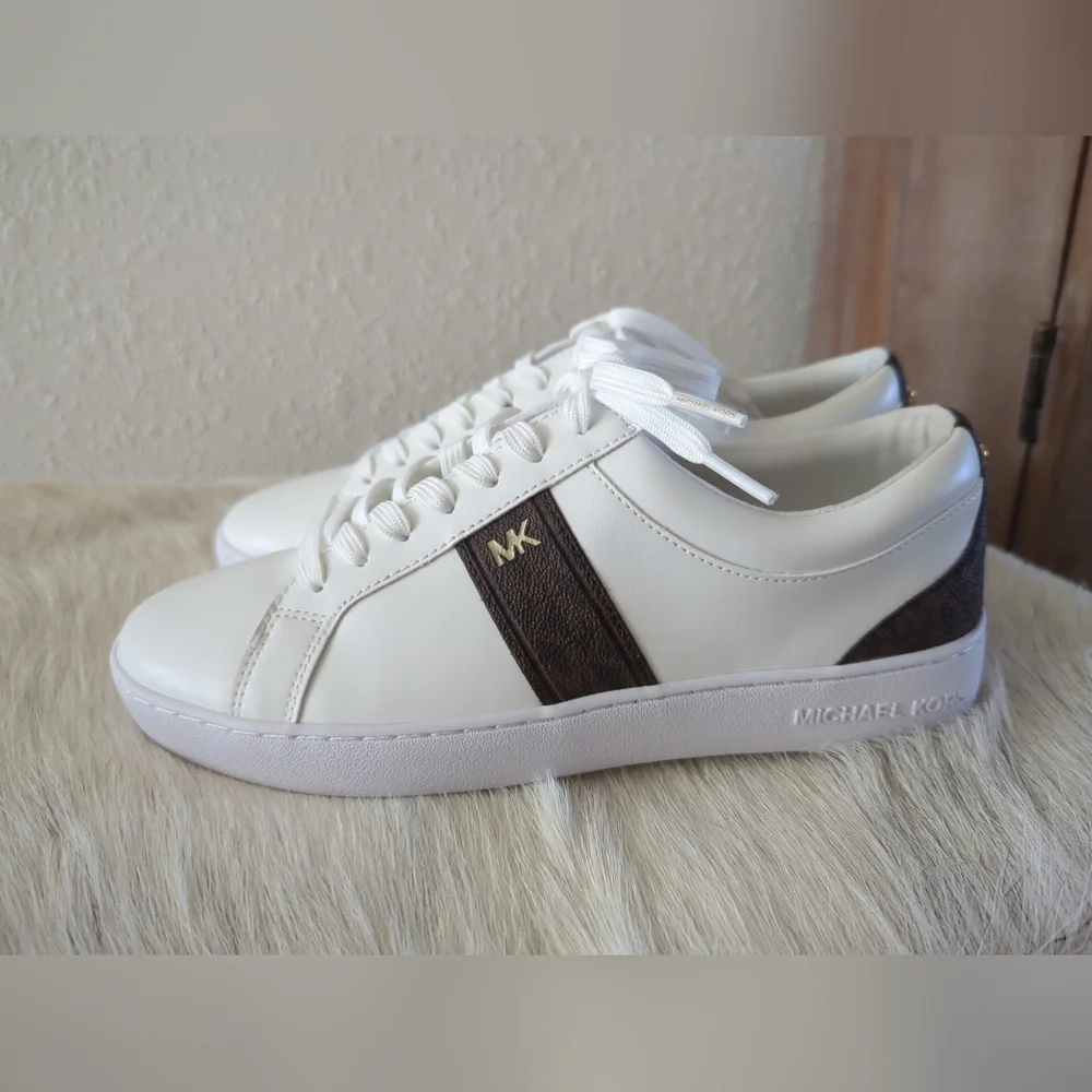 Michael Kors Irving Stripe Lace Up Designer Sneakers Optic White Multi  8.5